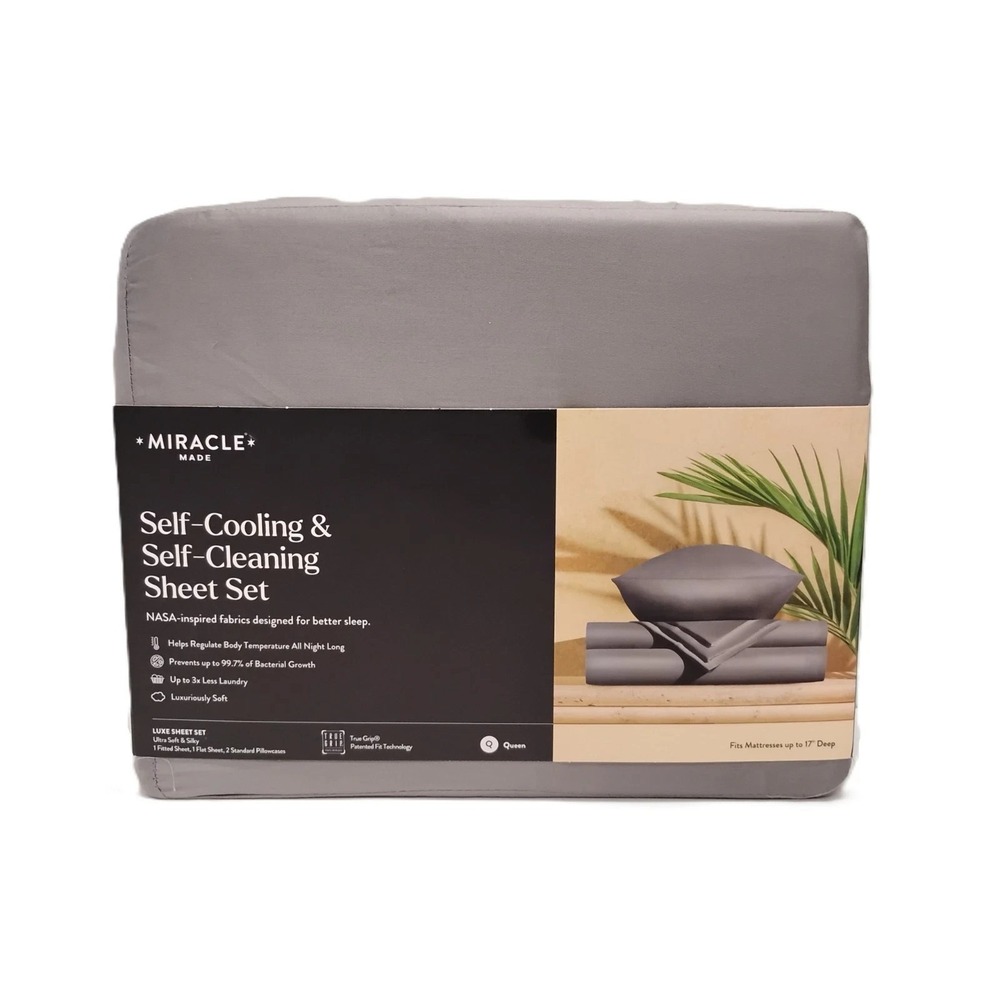 Brand New Miracle Made Gray Self-Cooling & Self-Cleaning Queen Sheet Set